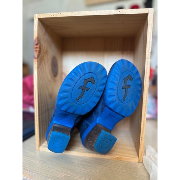 John Fluevog Hopefuls Rosy Royal Blu Buffed Toe 2.25" Heel Leather Booties SZ 6 - Picture 5 of 9